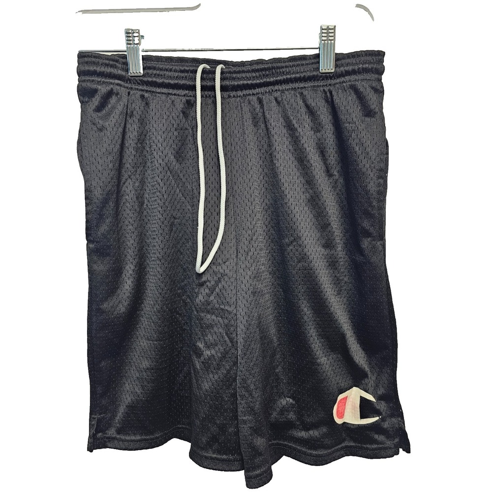 Champion Men's Long Mesh Shorts Drawstring Logo Black, Size S